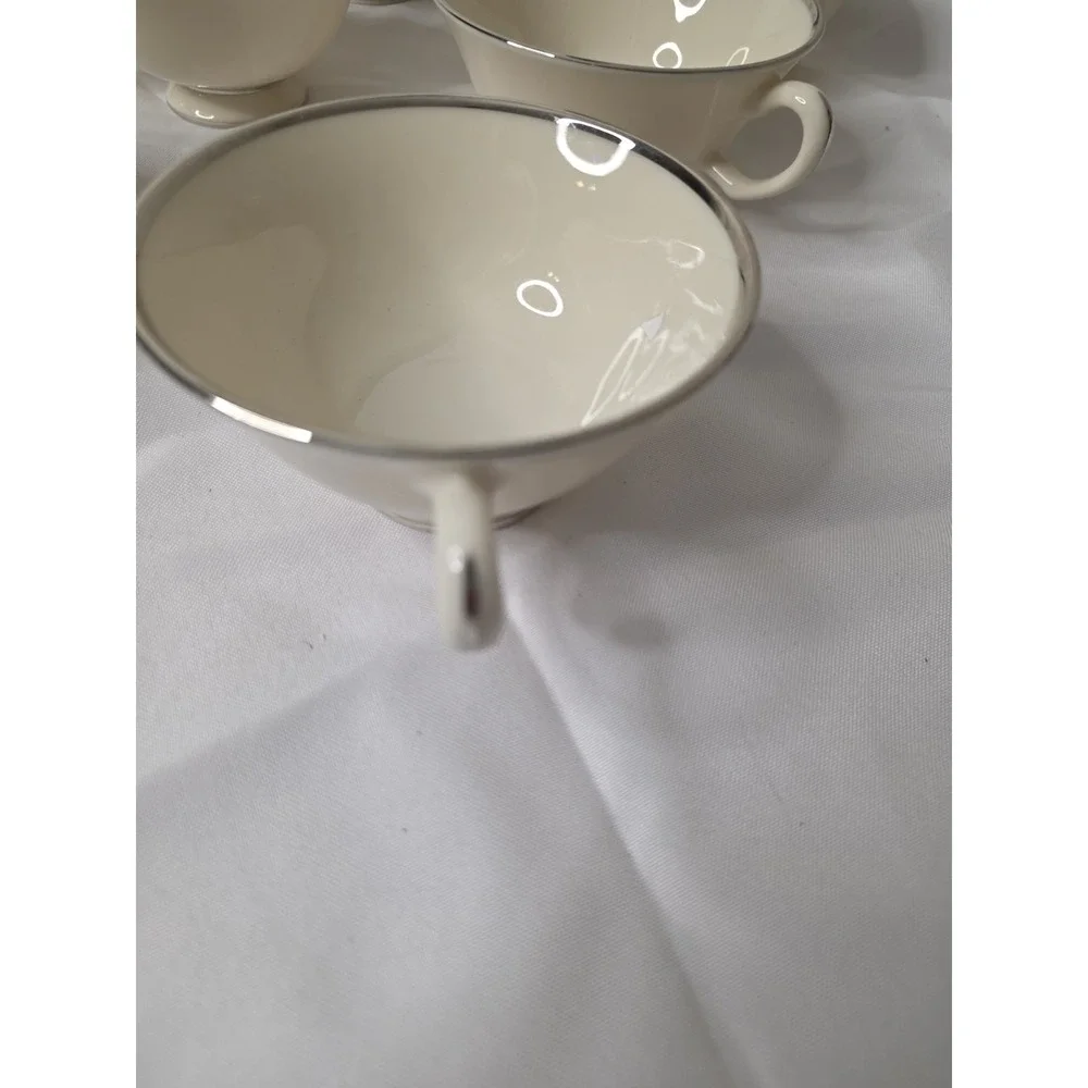 Set/9 Montclair by Lenox Ivory China with Platinum Trim B 501 Footed Tea Cup 4